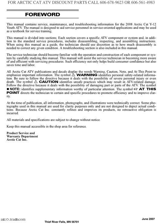 Product picture Arctic Cat 2008 DVX 90 Utility 90 ATV Workshop Service Manual